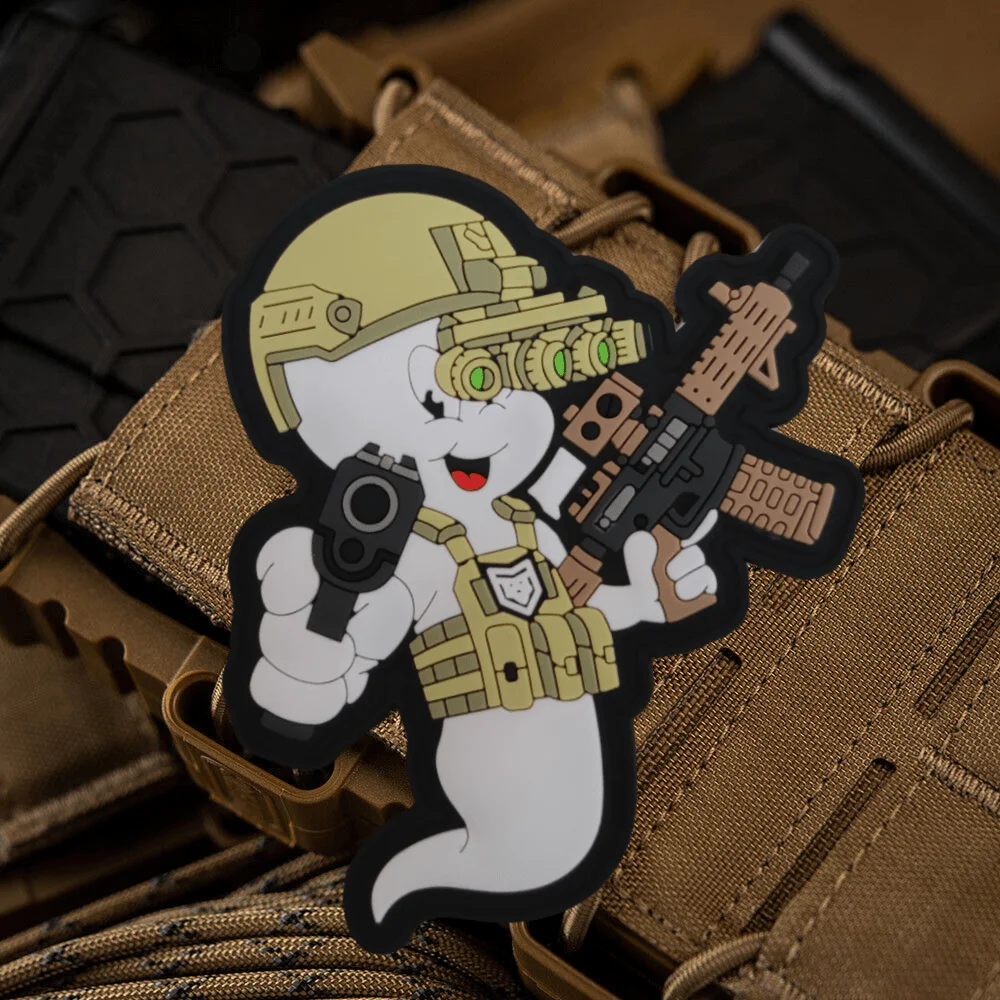 Casper con NODS parche táctico de PVC emblema de gancho y bucle insignia de moral militar brazalete Chevron ropa mochila pegatinas - imagen 2