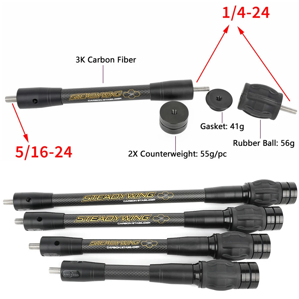 Estabilizador de arco de fibra de carbono 3k, arco compuesto recurvo, caza, tiro, varilla de equilibrio de 6/8/10/12/15 pulgadas, amortiguador de peso - imagen 3