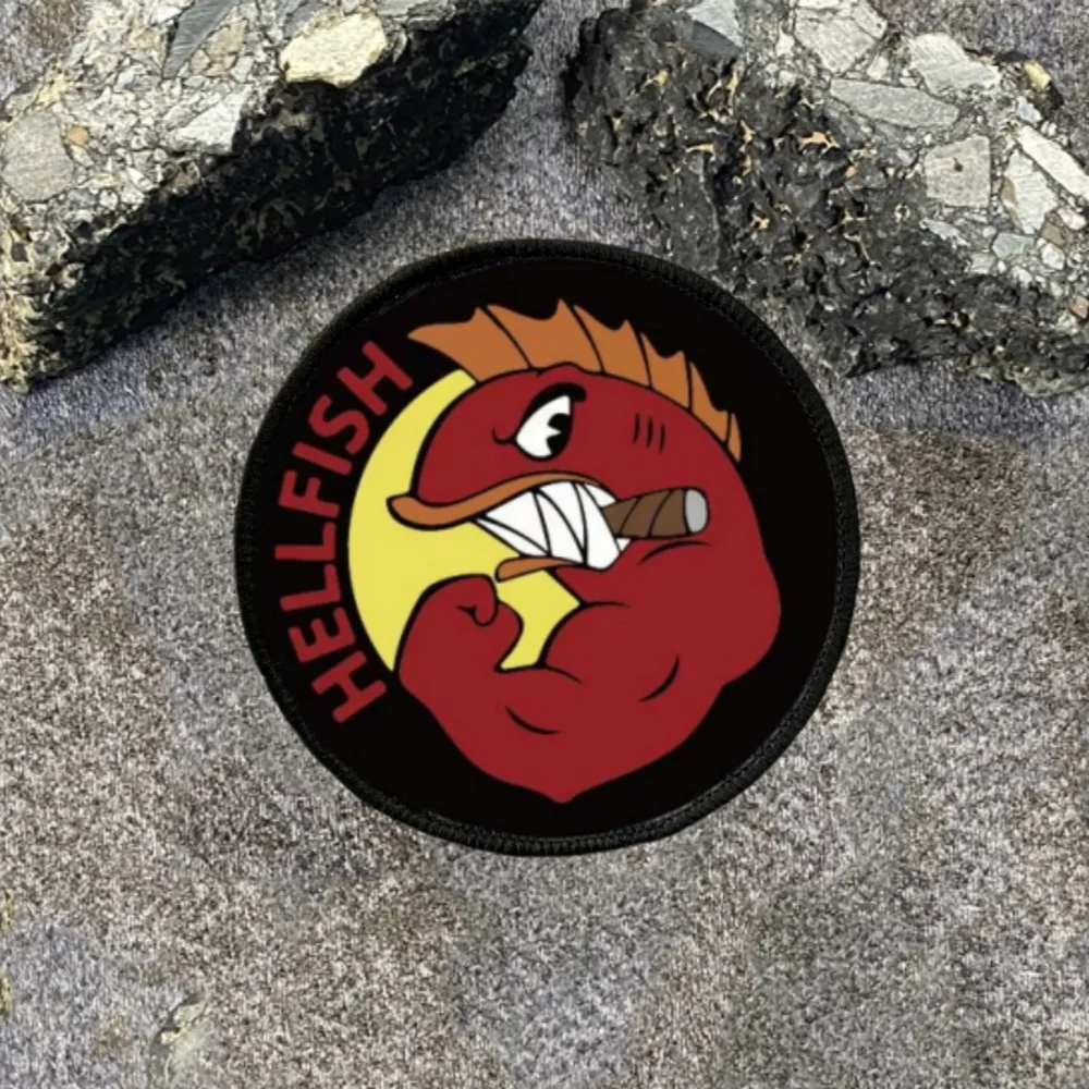 Insignia de moral de Fighting Hellfish, parche impreso, lindo gato PEW, brazalete táctico, gancho y bucle, pegatina divertida para mochila militar - imagen 3