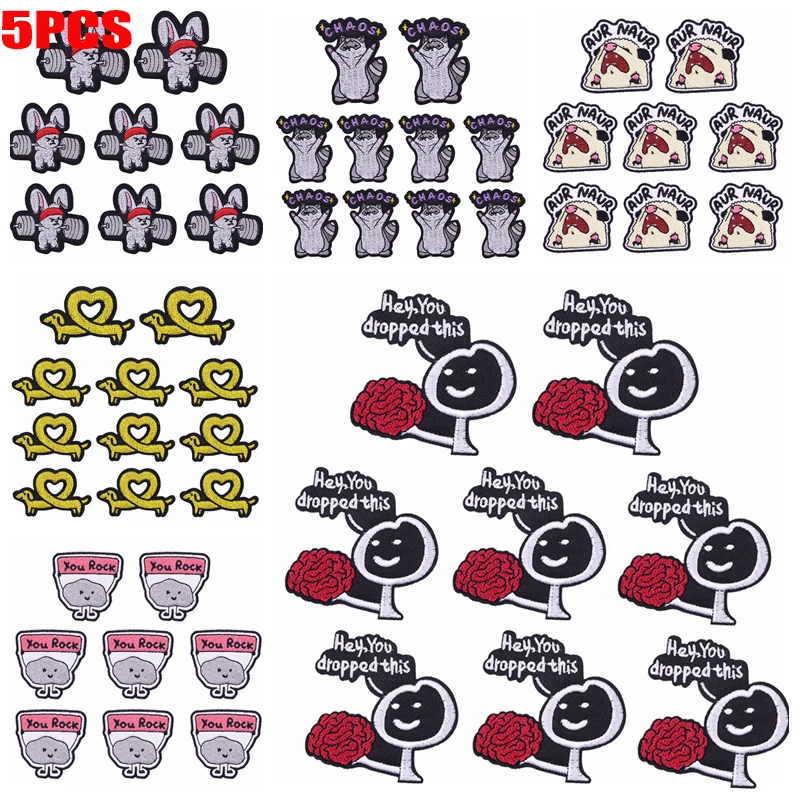 5 unids/lote de parches bordados de animales divertidos, parches para planchar para ropa DIY, parches de dibujos animados, chaquetas, sombreros, insignias bordadas para coser - imagen 2