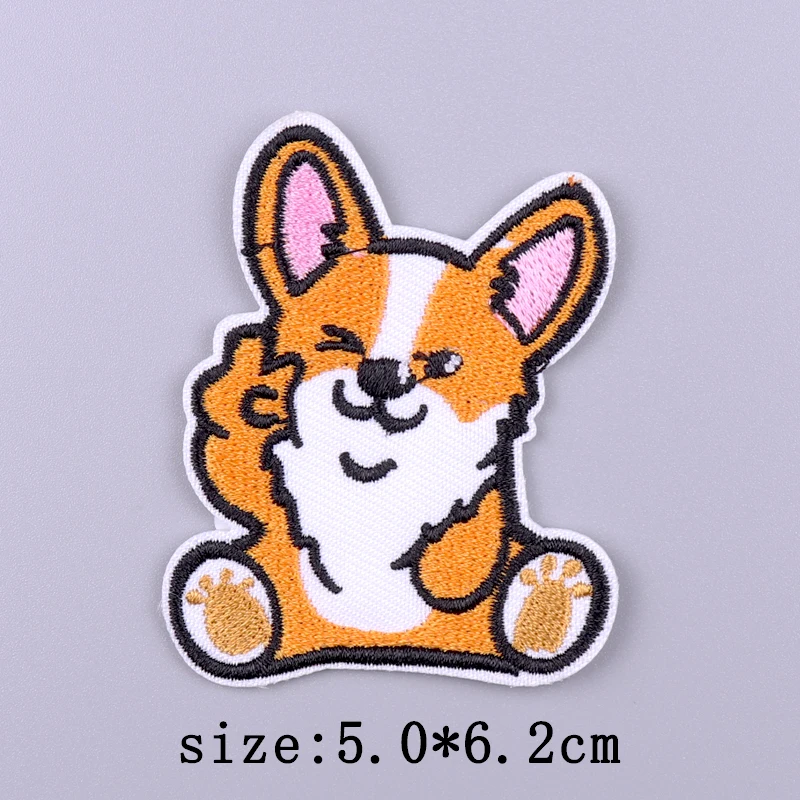 Parche de animales de dibujos animados, parches para planchar en ropa, insignias de perro Corgi, pegatinas de rayas, parches bordados para decoración de apliques de ropa - imagen 2