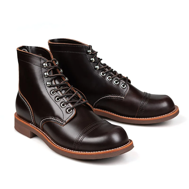 KOWM-zapatos de senderismo Goodyear de piel de vaca, botas para caminar para hombre, botas altas británicas para motocicleta, zapatillas informales hasta el tobillo, zapatos de trekking - imagen 5