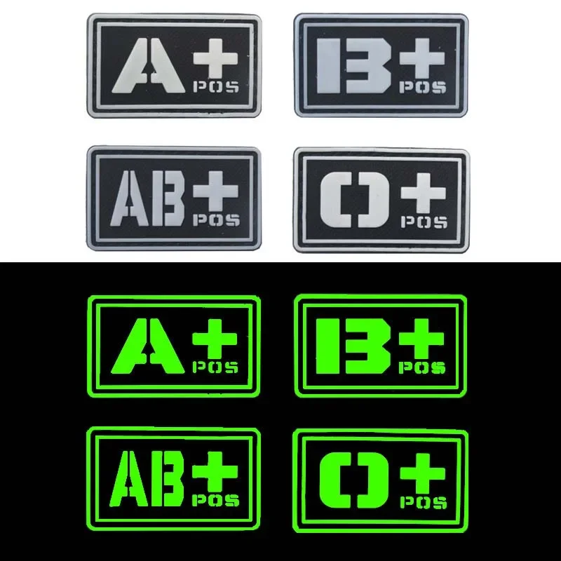 Parches de sangre negativa positiva 5*3CM/A B AB O, insignias tácticas militares de goma de PVC 3D, parches de bucle de gancho que brillan en la oscuridad - imagen 5