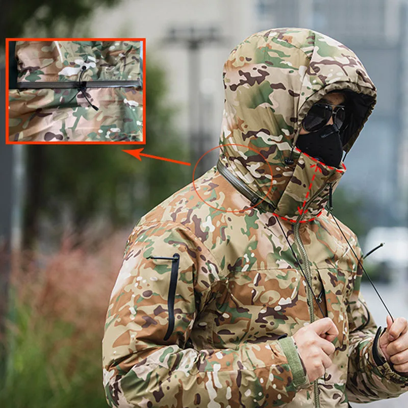Chaquetas de plumón tácticas de camuflaje para hombre, abrigos militares cálidos impermeables con múltiples bolsillos, acolchados, con capucha del ejército al aire libre, 90% gris - imagen 3