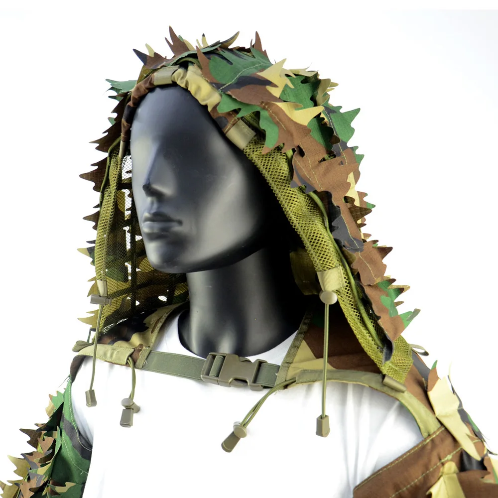 Capucha Ghillie de francotirador transpirable con hojas 3D cortadas con láser, traje Ghillie ligero, capucha Viper para Airsoft, caza - imagen 3