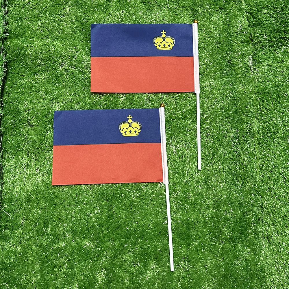 Bandera del cielo bandera de Liechtenstein bandera de Liechtenstein 10/20/50/100pcs 21*14cm bandera de Liechtenstein ondea la mano con poste de plástico para la actividad deportiva - imagen 3
