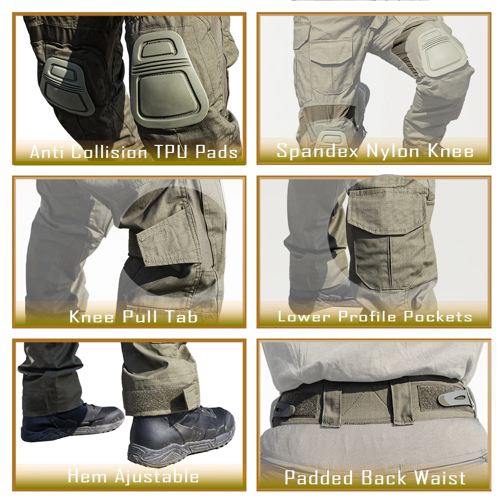 Pantalones de combate g3 para hombre, pantalón táctico con rodilleras, color verde militar, para exteriores - imagen 4