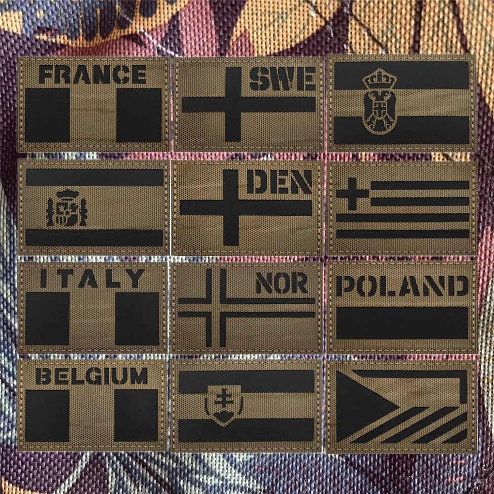 Noruega, Grecia, Polonia, España, Alemania, Francia, Italia, Suecia, Dinamarca, Tecoslovania caqui pegatina mágica reflectante infrarroja insignia de bandera