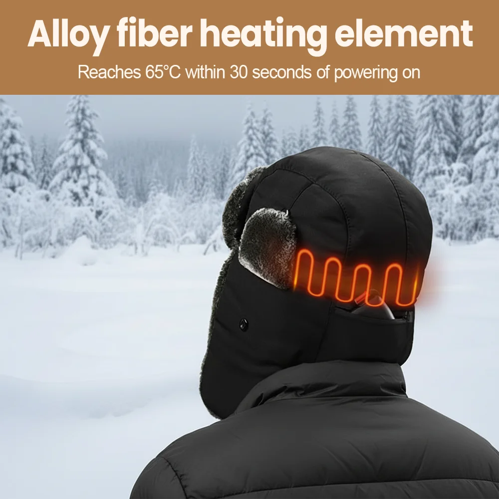Gorro calefactor recargable para caza, gorro calefactor cálido para invierno, calentador de cabeza térmico eléctrico a prueba de viento con protección para los oídos para hombres y mujeres - imagen 3