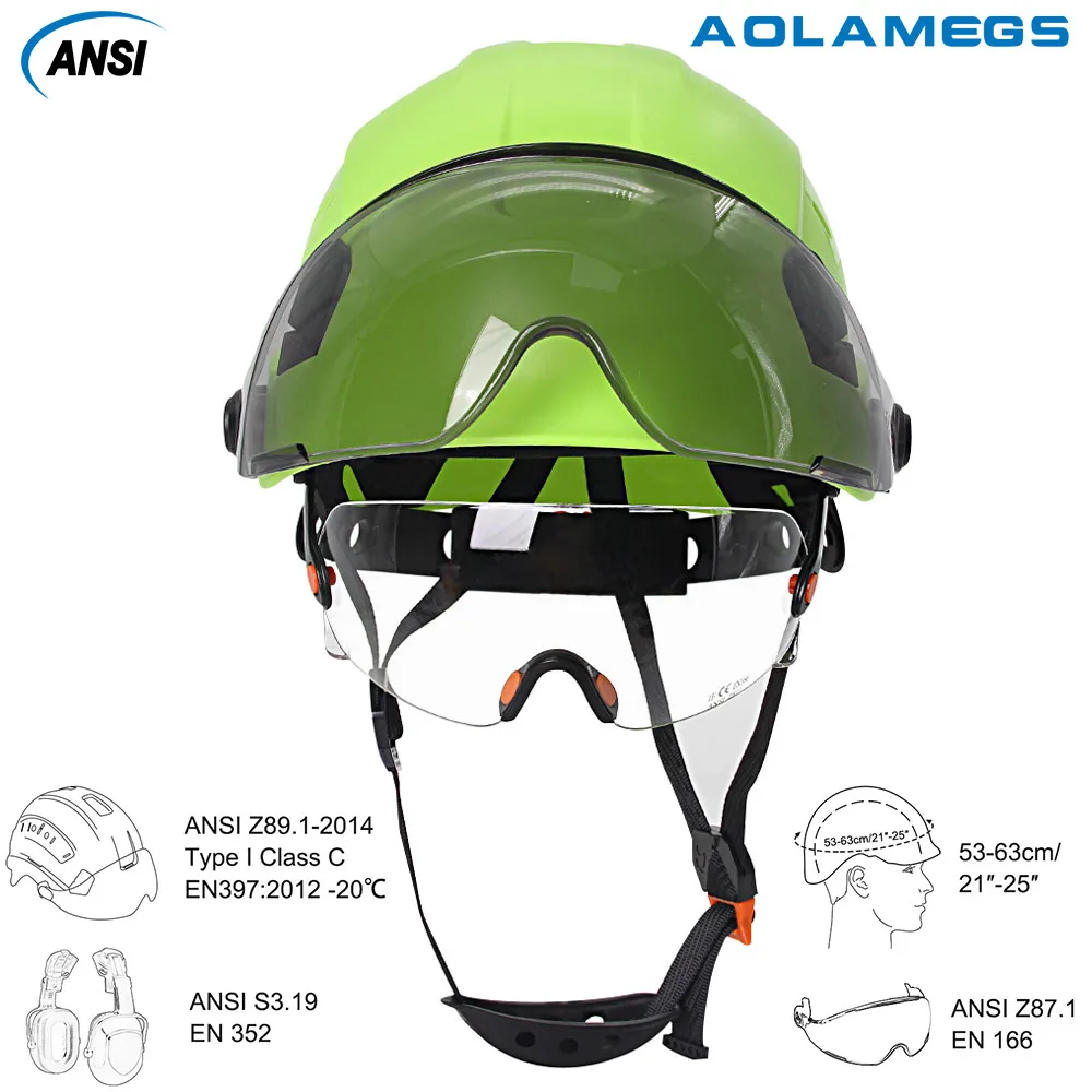 Cascos de seguridad para construcción CE con gafas dobles, gorra de trabajo ABS transpirable para ingeniero, protección para la cabeza, gorra de rescate para escalada ANSI - imagen 3