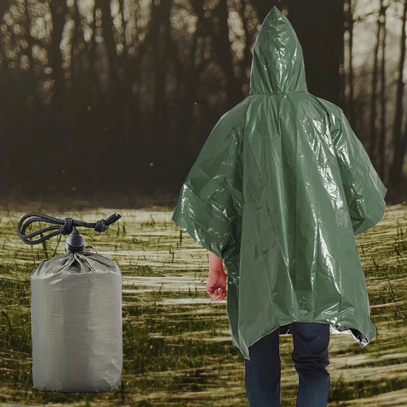 Poncho de lluvia de supervivencia de emergencia para senderismo y acampada, manta térmica, impermeable, reflectante de calor - imagen 5