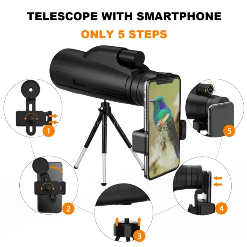 Monocular profesional de 5000M, 12x50, gran aumento, visión nocturna baja, Mini telescopio portátil para acampar al aire libre