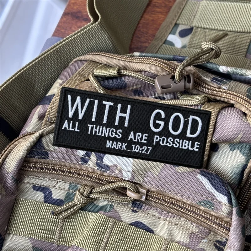Insignia de moral táctica "con Dios", parche bordado, parches de gancho, ropa, mochila, pegatinas, brazalete