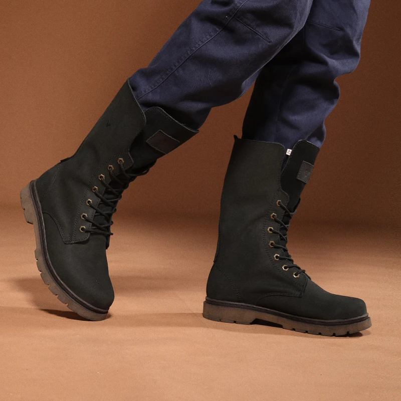 Botas de senderismo de cuero de vaca para hombre, botas de moto impermeables, botas de combate altas, cinturón gótico, botas Punk, zapatillas tácticas para hombre - imagen 5