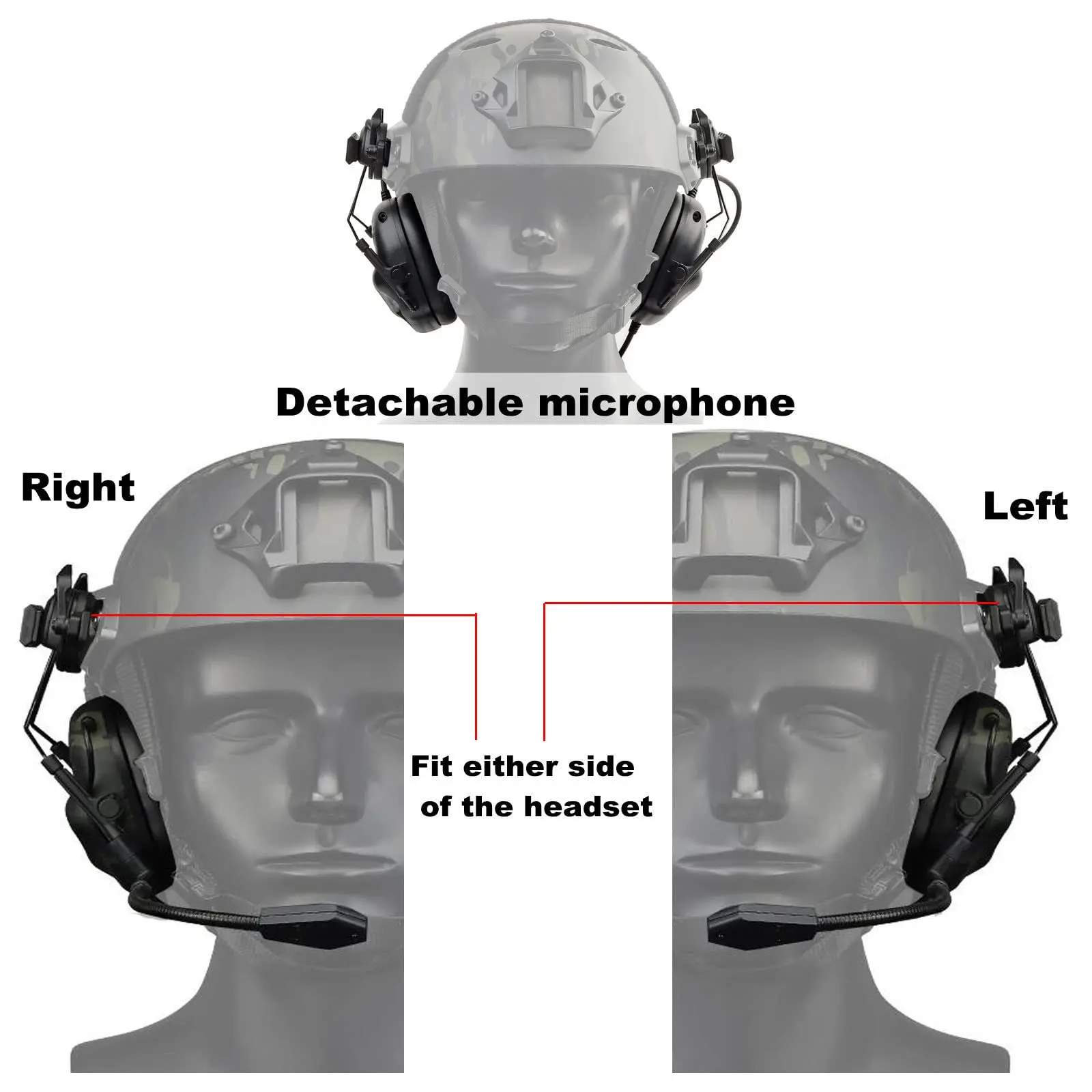 Auriculares de tiro táctico con modo de casco + con U94 PTT de 2 pines con adaptador de riel de arco reducción de ruido y protección para los oídos con captación de sonido - imagen 4