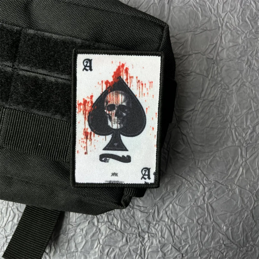 Ace of Spades parches estampados para ropa, Parche de gancho y bucle, mochila, equipo táctico, insignias de Calavera, apliques para ropa - imagen 3