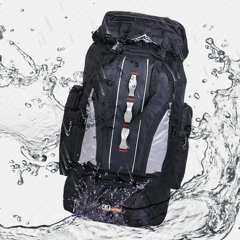 Mochilas de equipaje impermeables para hombre, bolsa de viaje de alta capacidad, portátil, táctica para acampar, color negro, 90L - imagen 5