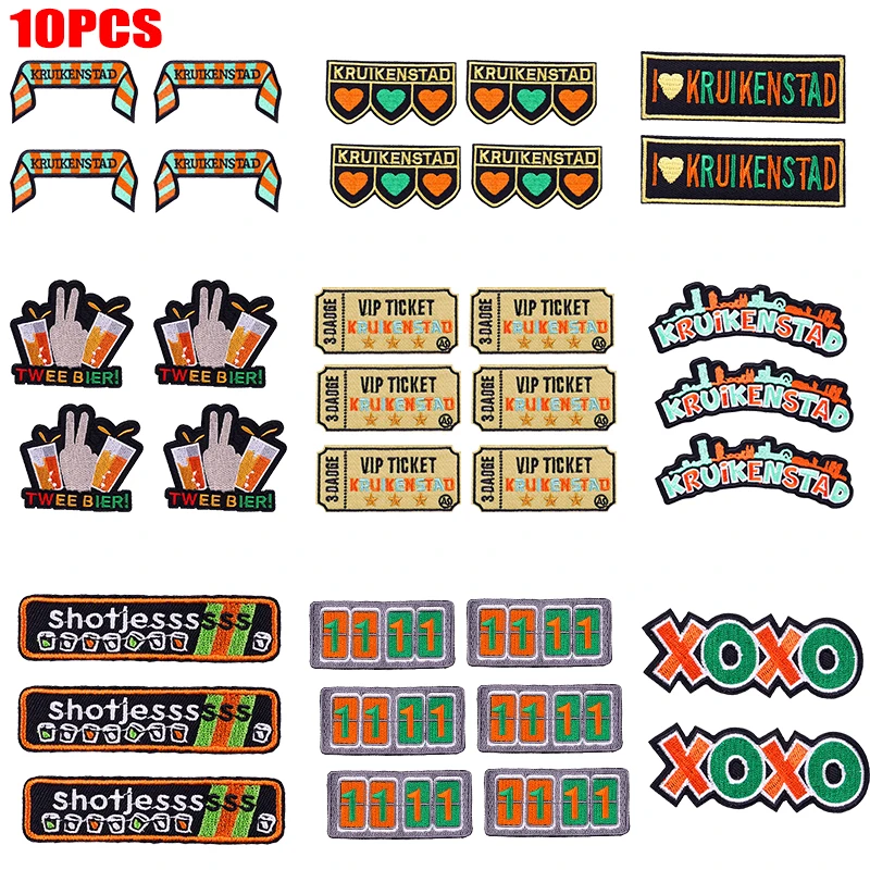Parche bordado con emblema de Kruikenstad, parche de Carnaval de Países Bajos, parches para planchar para ropa, insignia para coser, venta al por mayor, 10 Uds.