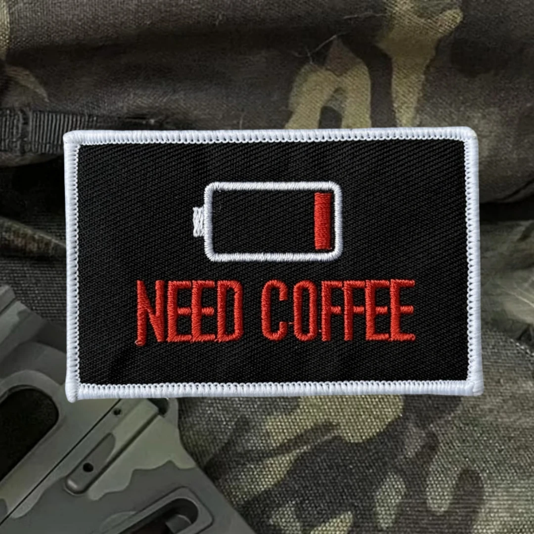 NEED COFFEE-Parche de insignia de moral, emblema táctico, parches de gancho y bucle bordados para ropa, pegatina para mochila del ejército militar - imagen 4