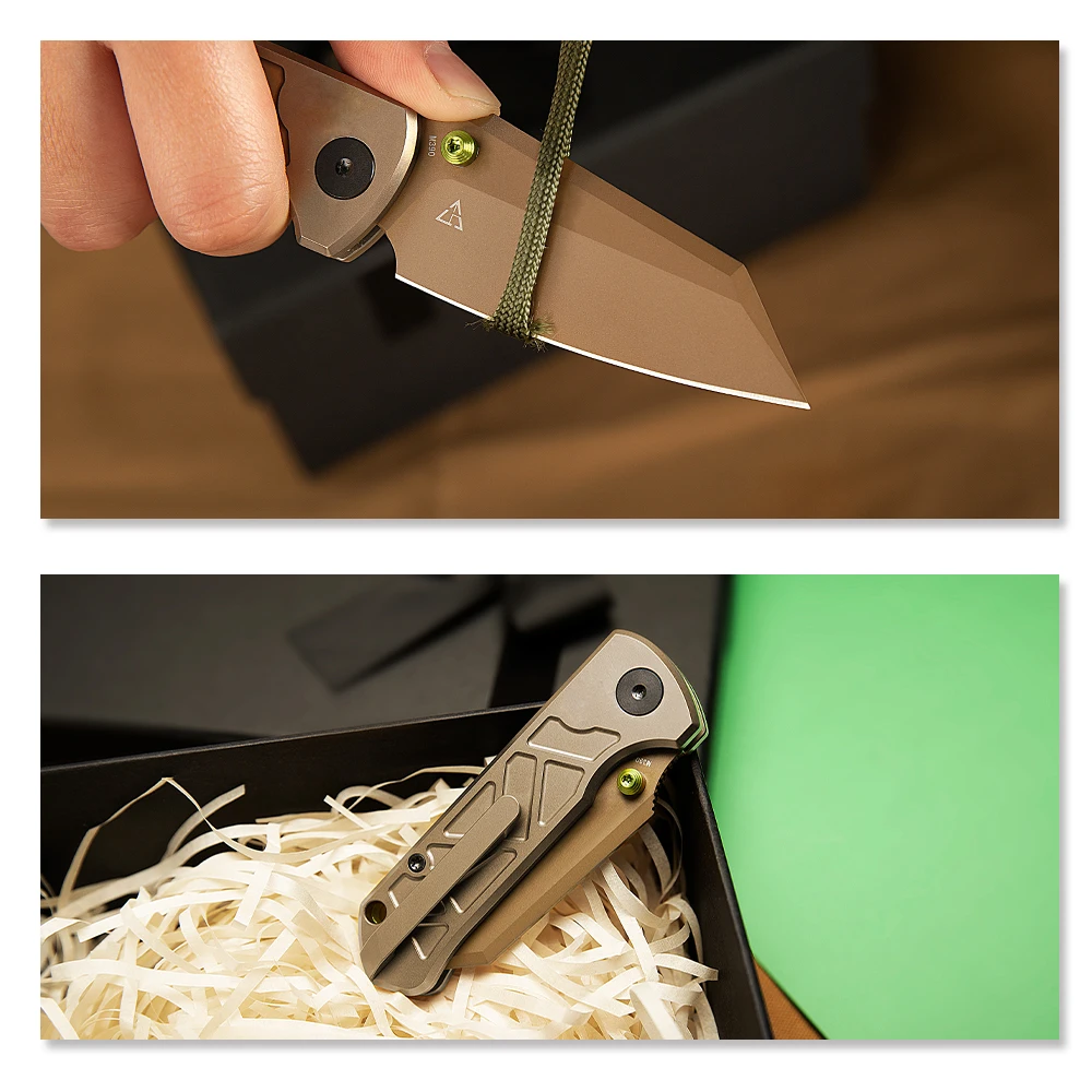 Cuchillo plegable TRIVISA Skarn M390, mango de titanio EDC - imagen 5