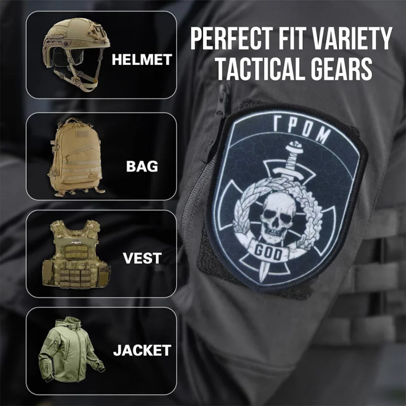 Parche con estampado de calavera de trueno, parches de gancho y bucle para espada para ropa, insignia de moral táctica, pegatinas decorativas para mochila, brazalete DIY