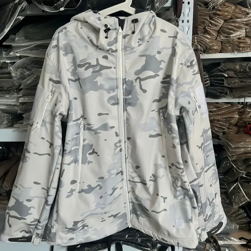 Chaqueta y pantalones de camuflaje para nieve, traje de piel de tiburón, ropa de carga táctica, chaqueta con forro polar y cremallera gruesa en las axilas - imagen 5
