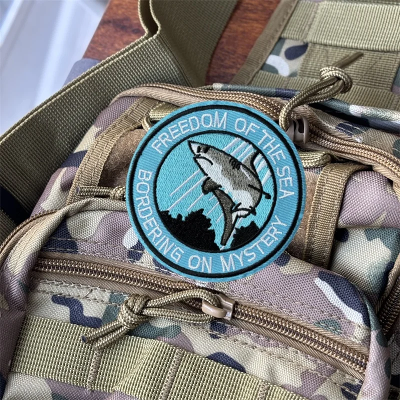 Pegatinas de parche bordado de tiburón para ropa, parches tácticos con gancho y bucle, pegatinas para mochila