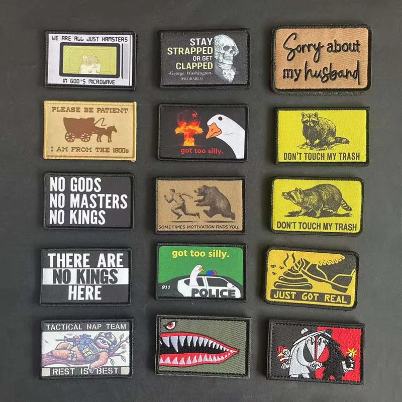 Animales divertidos con apliques de tela con insignia de moral de dicho clásico, GOOSE, CAT, ratón, Rat, Racon, parche táctico de oso para ropa, sombrero