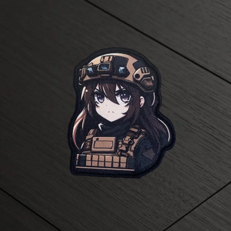 Parche de Chica de Anime, insignia de moral táctica, estampado de primera línea, gancho y bucle, mochila, accesorios de decoración de ropa, brazalete adhesivo - imagen 5