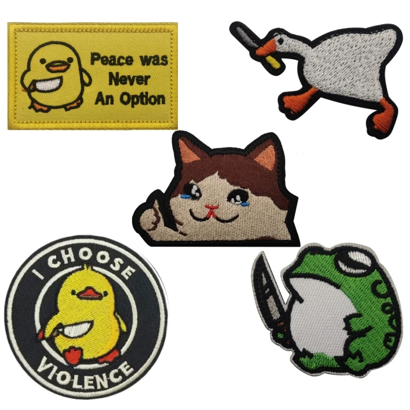 Emblema de Animal de dibujos animados con cuchillo, pato, gato, bordado, parches Klett, accesorio táctico, insignia de moral, pegatina de mochila para niños