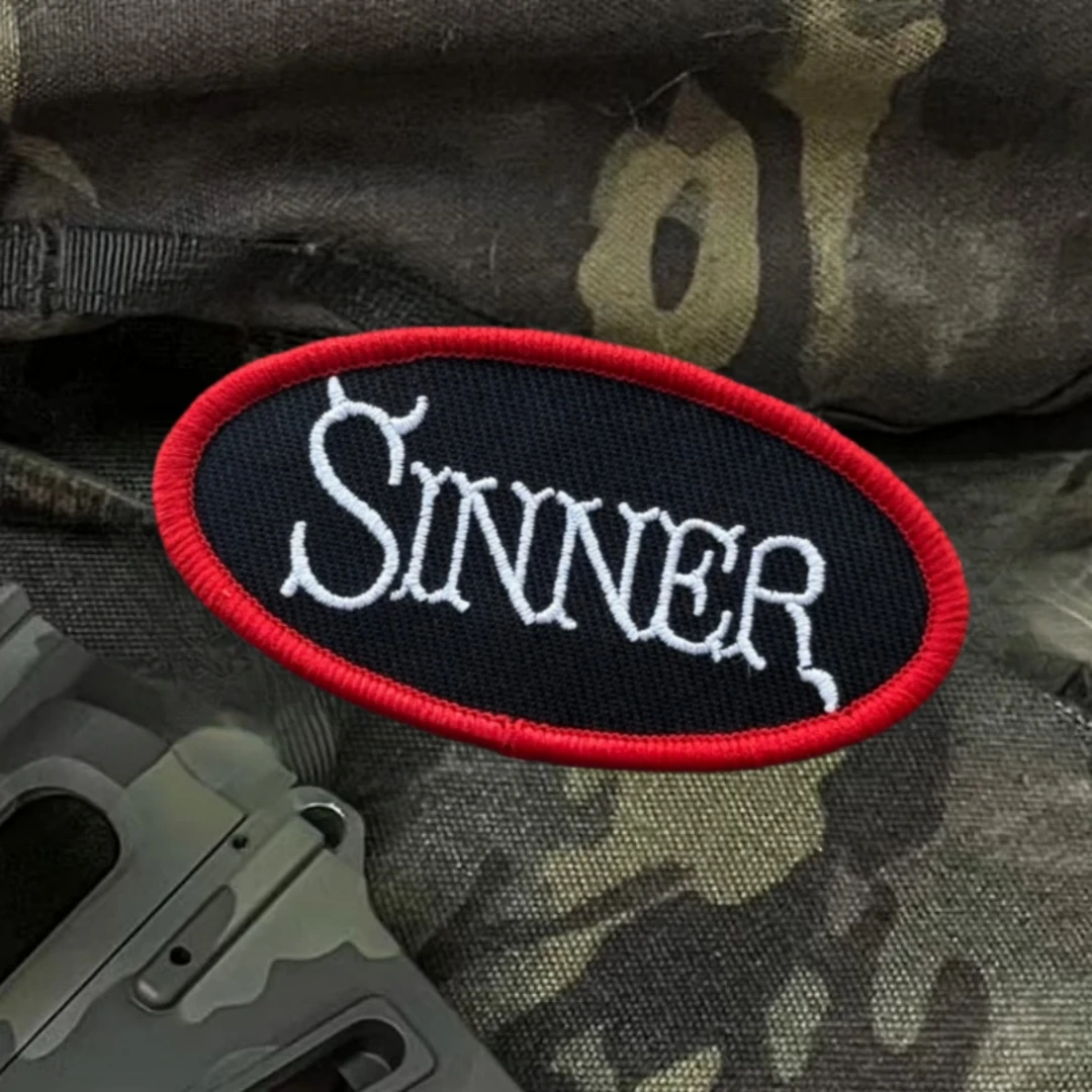 Parche SINNER de Jesús Cristo, del diablo religioso, insignia de moral táctica bordada, parches de gancho y bucle para ropa, pegatinas para mochila - imagen 5
