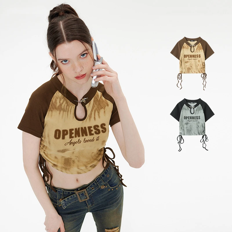 Tops cortos de verano para mujer, camiseta con letras estampadas Y2k, camiseta informal de manga corta para mujer, ropa de calle estética Harajuku - imagen 2