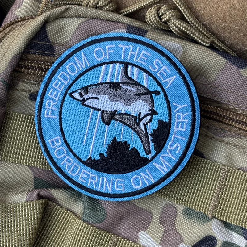 Pegatinas de parche bordado de tiburón para ropa, parches tácticos con gancho y bucle, pegatinas para mochila - imagen 4