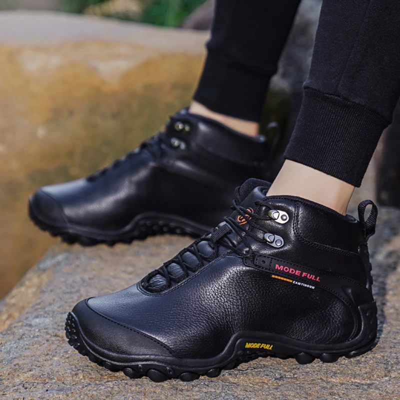 Zapatos de senderismo de cuero de vaca para hombre, botas de caza para mujer, zapatos de nieve impermeables para exteriores, zapatillas para caminar en montaña y escalar - imagen 2