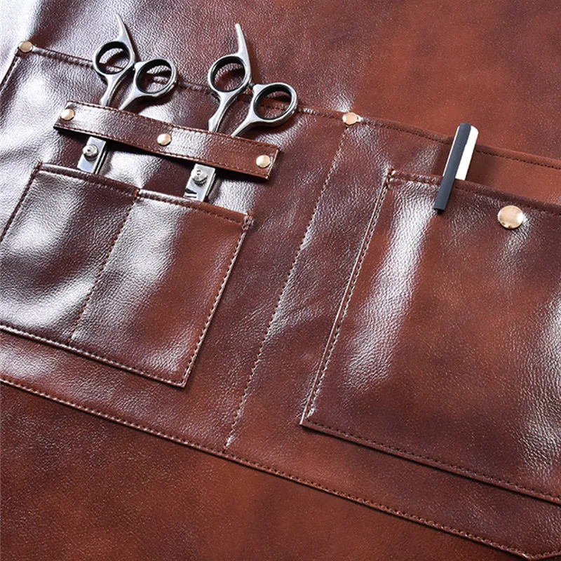 Delantal de barbería de cuero PU, correa cruzada, Barista, barman, uniforme de Chef, cafetería, Bistro, barbacoa, parrilla, floristería, peluquero, carpintero - imagen 4