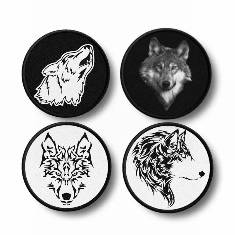 Parche con estampado de lobo, insignia de moral con gancho y bucle, parches tácticos militares, pegatinas para mochila, brazalete, apliques para ropa