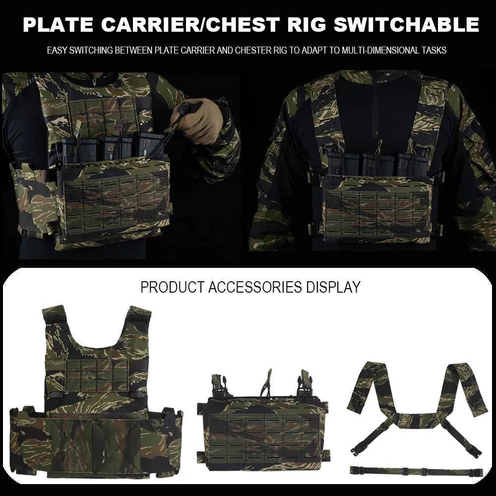 Equipo de pecho Modular 2 en 1/portabla LV119, chaleco de entrenamiento táctico Airsoft multimeisión con rayas de tigre y bolsa Triple Mag - imagen 5