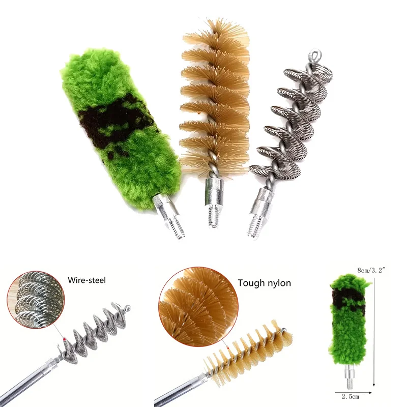 3 uds cepillo de limpieza varilla cepillo Kit de limpieza herramienta-eje de Metal duradero, cepillos de cerdas suaves para pistola 16GA limpieza de Rifle de caza - imagen 3