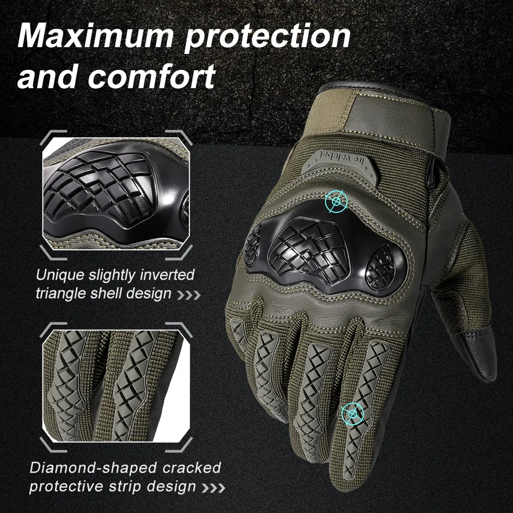Guantes tácticos de motocicleta para hombre y mujer, manoplas de goma antideslizantes a prueba de golpes para pantalla táctil, protección para caza y tiro - imagen 2
