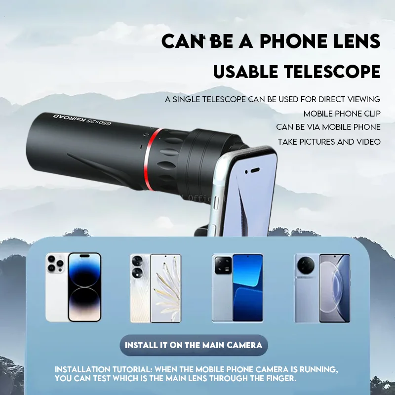 Telescopio Monocular portátil para teléfono móvil, minitelescopio HD de 2000x25 con soporte para acampar al aire libre, caza y observación de aves - imagen 3
