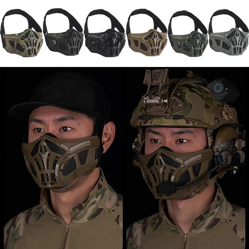 Máscara de malla de media cara para Airsoft Máscara de gel de sílice transpirable con protección para las orejas Para CS, caza, paintball, tiro, Halloween, cosplay
