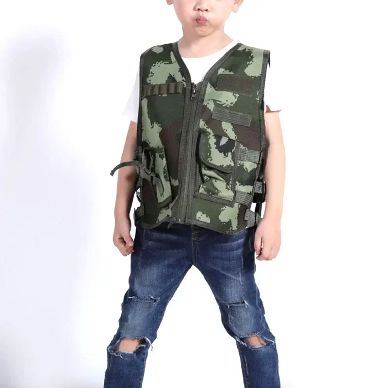 Chaleco táctico para niños al aire libre, chaleco de juego CS de camuflaje ajustable, Cosplay de nailon para caza, deportes, pesca, ropa CS, nuevo - imagen 3