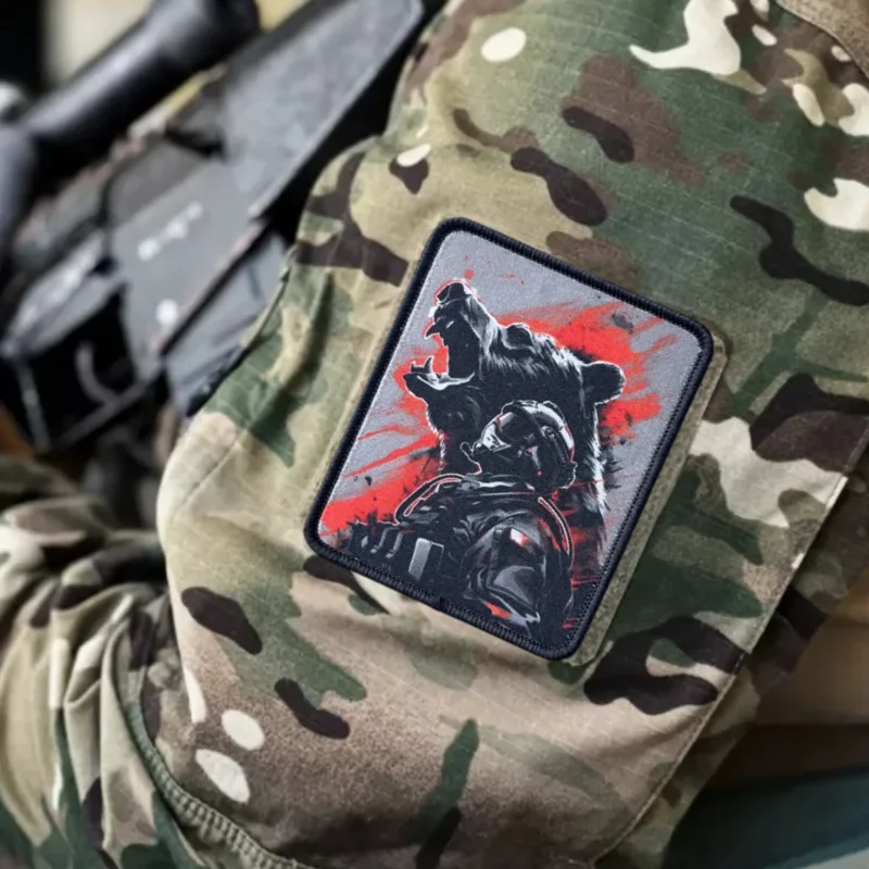 Parche con estampado de oso rugiente y guerrera, chaleco táctico, insignia de moral con gancho y bucle, pegatinas decorativas para mochila, parches para brazalete para ropa - imagen 5