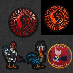 Insignia reflectante grabada con láser para exteriores, brazalete bordado de gallo táctico con flor de gallo, parche de gancho para mochila DIY personalizado