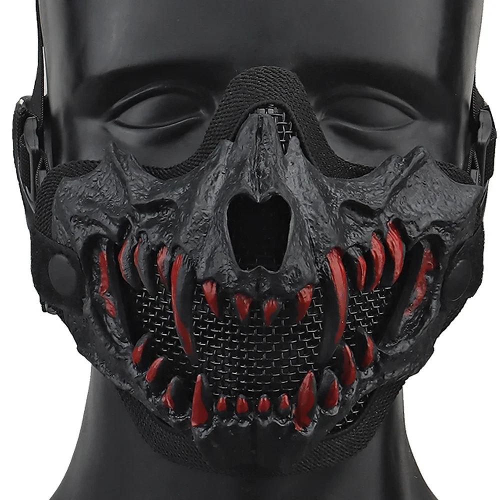 Máscara de media cara ajustable, máscara facial inferior táctica de malla de acero para caza, Paintball, tiro, fiesta, máscaras de Cosplay