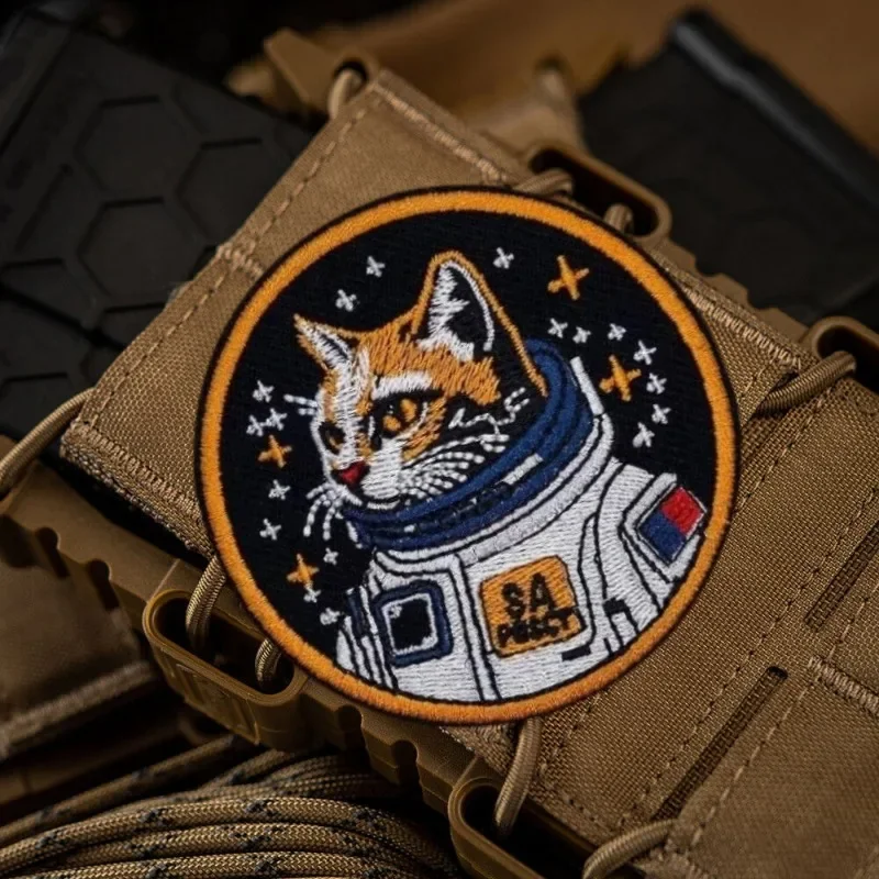 Insignia de parche de moral de gato de astronauta espacial, pegatinas de gancho y bucle para mochila táctica bordada de My Dream - imagen 4