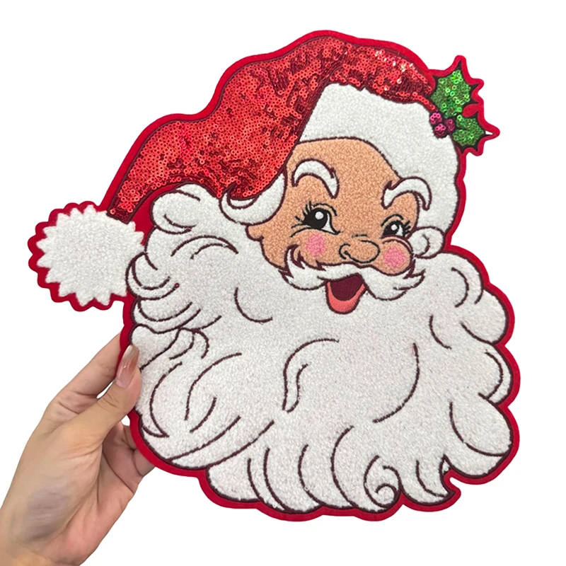 Parches bordados de toalla para decoración del hogar, adornos navideños grandes, parche de ciervo de árbol de Papá Noel DIY, parches para planchar para ropa, parche para coser - imagen 5