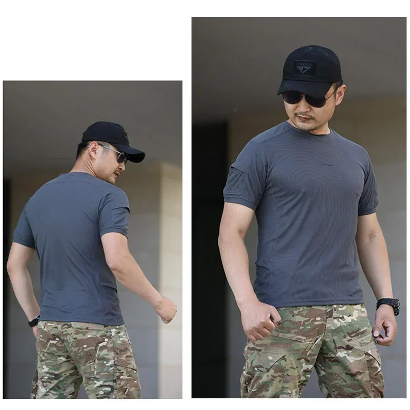 Camiseta táctica de manga corta de secado rápido para hombre, camisetas transpirables ligeras para exteriores, camiseta de entrenamiento físico 3XL, verano - imagen 5