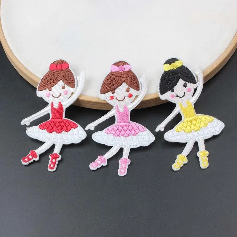 Parche termocollante de la chica bailando, tela bordada de dibujos animados, parches para planchar para camisa, ropa, 7x4CM - imagen 2