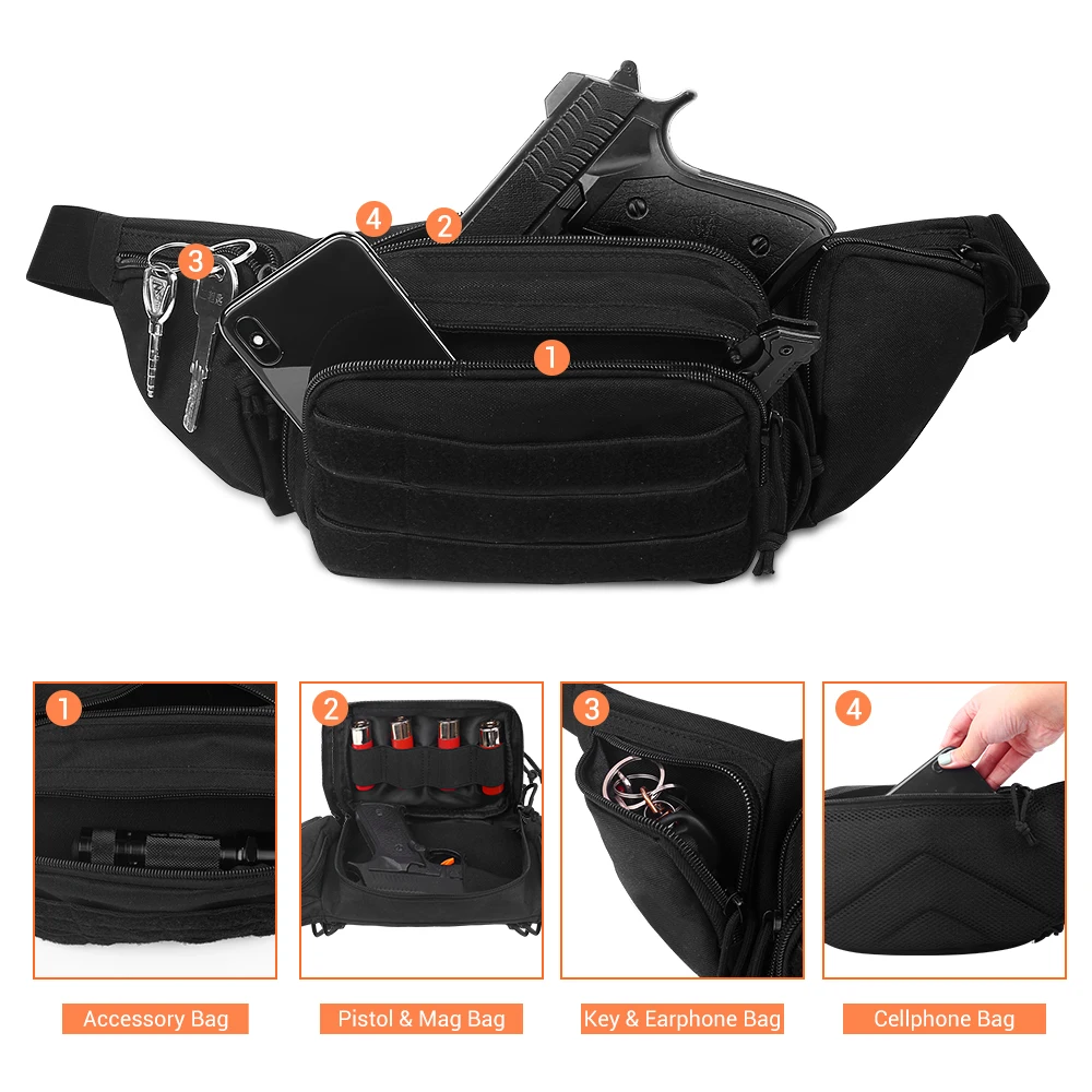 Riñonera táctica para pistola, riñonera oculta para pistola, funda para pistola, riñonera para senderismo al aire libre, bolsa para teléfono para caza y Camping - imagen 4
